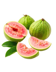 Fresh Guavas With Pink Flesh And Green Skin Displayed On Transparent Background Isolated Transparent Background