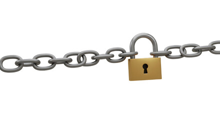 Isolated 3D Chain with Golden Padlock Security and Protection
