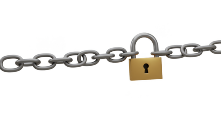 Isolated 3D Chain with Golden Padlock Security and Protection