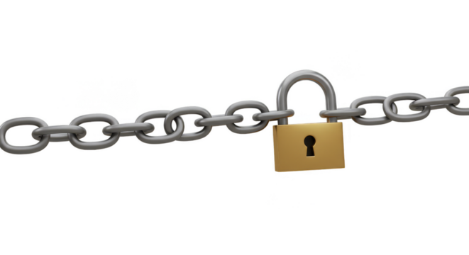 Isolated 3D Chain with Golden Padlock Security and Protection