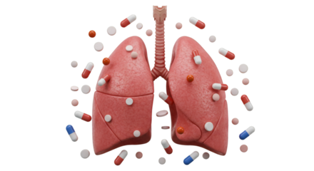 Isolated 3d Illustration of Lungs and Pills for Pulmonary Treatment