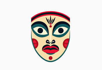 Obraz premium A stylized mask with striking facial features, vibrant colors, and a traditional design, representing cultural traditions, art, and festive celebrations. 