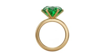 Isolated 3D Render of a Gold Ring with a Green Emerald Stone