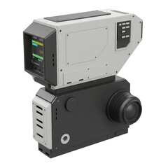 Isolated 3D Render of Futuristic White and Black Camera on Transparent