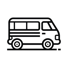 Black and White Line Art Illustration of a Minibus Vehicle