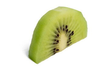 The High-resolution photograph of a piece of kiwi taken using the stacked focus technique.