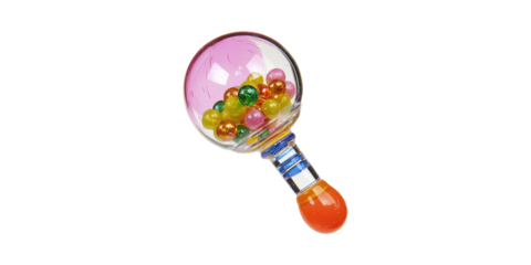 Colorful Baby Rattle With Beads. Infant Toy For Sensory Development And Play Isolated On Transparent Background