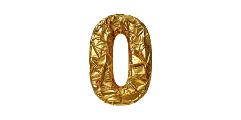 Gold Foil Balloon Number Zero. Festive Celebration And Party Decoration Isolated On Transparent Background