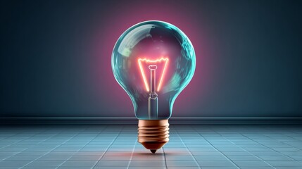 Light bulb is lit up and is glowing brightly. The light bulb is surrounded by a blue and red glow, giving it a futuristic and modern appearance. Concept of innovation and progress