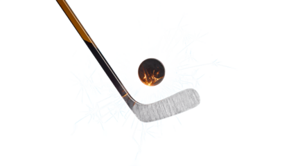 Hockey Stick Hitting Puck with Splash Effect Isolated Transparent Background