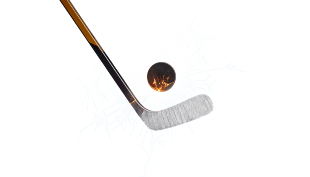 Hockey Stick Hitting Puck with Splash Effect Isolated Transparent Background