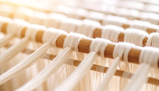 White threads strung on wooden rods