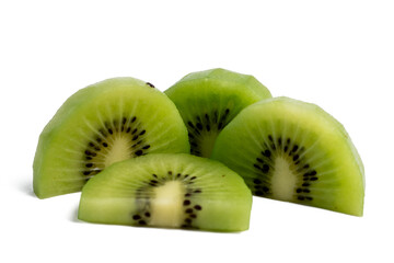 The High-resolution photograph of a piece of kiwi taken using the stacked focus technique.