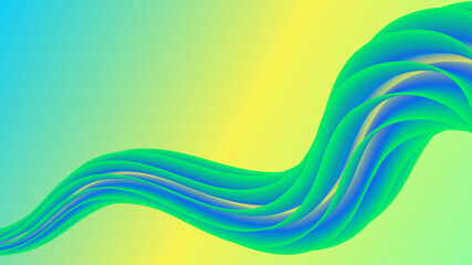 Green abstract flowing wavy hues, smooth curves blend lines gradient background