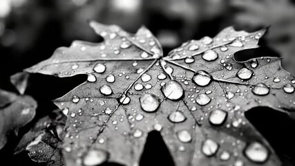 Monochrome Maple Leaf with Raindrops (Black and White) - Powered by Adobe