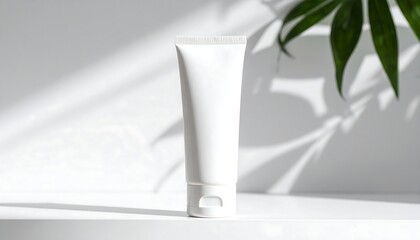 White tube cream, sunlight shadows, leaves