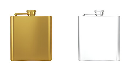 Isolated Flask Mockup In Gold And Silver On Transparent Background