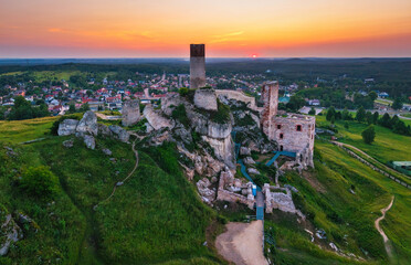 The ruins of the castle in Olsztyn near Czestochowa in the light of the setting sun. Poland