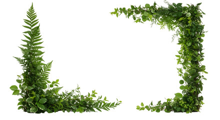 Isolated Green Leaves Frame Corner Botanical Element on Transparent Backround