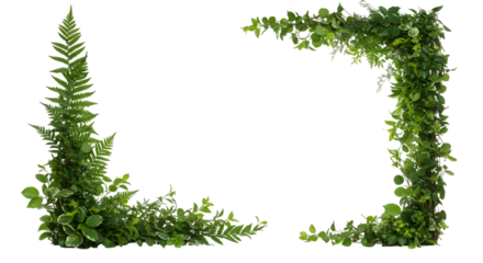 Isolated Green Leaves Frame Corner Botanical Element on Transparent Backround