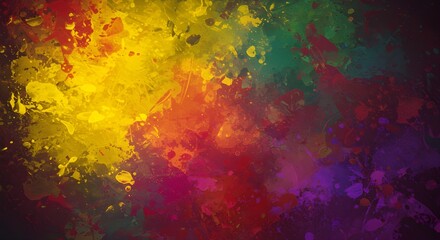 Fototapeta premium Colorful abstract aesthetic background with dominant yellow, red, green, and purple tones, vibrant mixed colors, artistic textured backdrop.