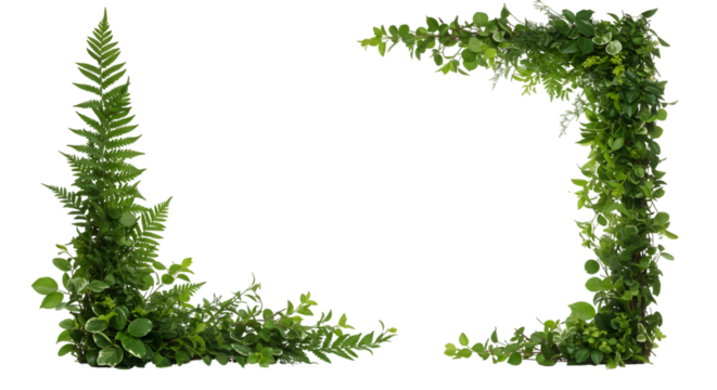 Isolated Green Leaves Frame Corner Botanical Element on Transparent Backround