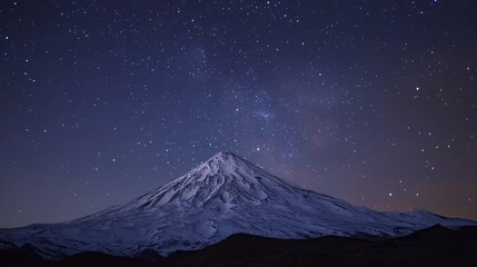 Bright constellations visible above a snowy mountain peak