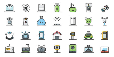 Flat Vector Icon Set of IoT Devices and Smart Home Gadgets