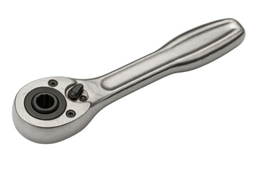 Obraz premium Chrome ratchet wrench isolated on a transparent background, showcasing its sleek design and functionality for various projects and repairs