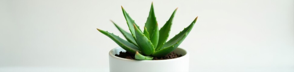 Obraz premium Aerial shot vibrant aloe vera thriving in simple white container, therapy, plant, healthy