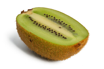 The High-resolution photograph of a piece of kiwi taken using the stacked focus technique.