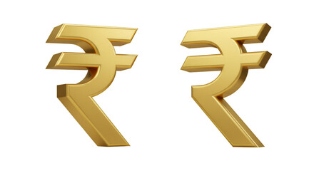 Golden Indian Rupee Currency Symbol 3D Rendering on Transparent Background