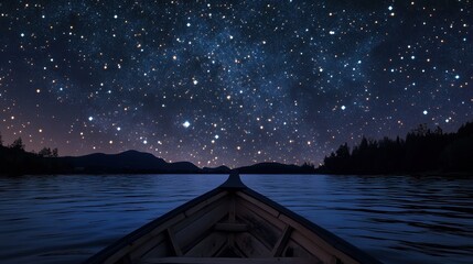 Bright star clusters seen from a floating boat in a dark lake