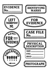 Criminal record profile elements and forensic details in vintage engraving style, Transparent Background