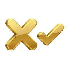 Golden Tick and Cross Validation Graphic Elements 3D Illustration