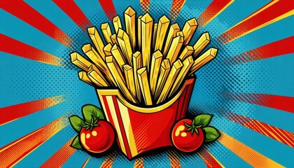French fries retro pop art pop-art poster fast food snack design