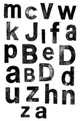 Grunge Block Alphabet Letters in Vintage Stamp Style - Transparent Background