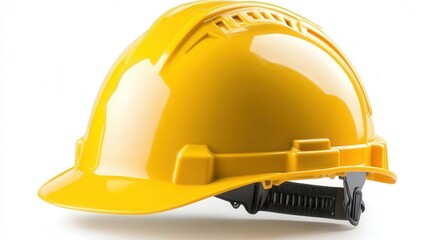Bright yellow hard hat construction helmet isolated on white background