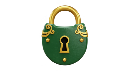 Isolated Green Gold Padlock Antique Security Vintage Transparent