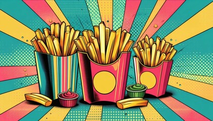 French fries retro pop art pop-art poster fast food snack design