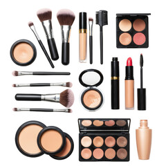 Isolated Makeup Cosmetics Brushes Powder and Fashion Beauty Products