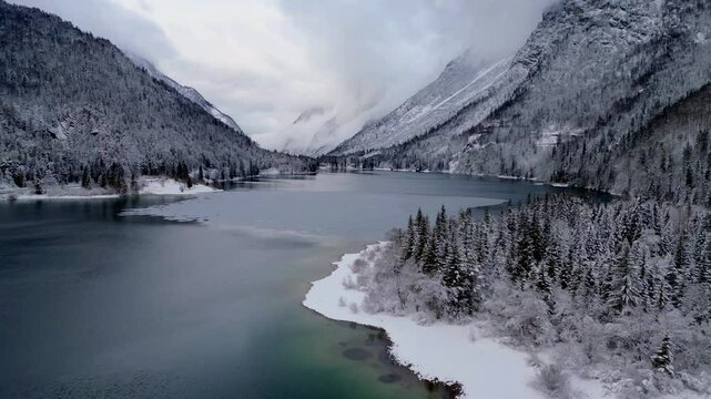 Winter on Lake Predil. View from above.
