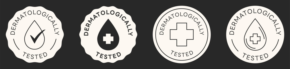 Dermatologically Tested Stamp. Set of Dermatologically Tested Signs. Vector Design Badges