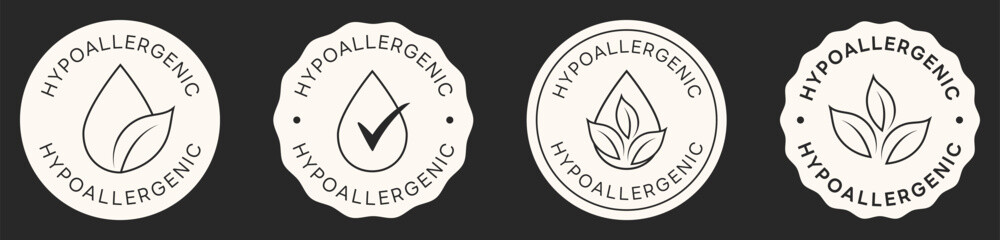 Hypozllergenic Stamp. Set of Hypozllergenic Signs. Vector Design Badges