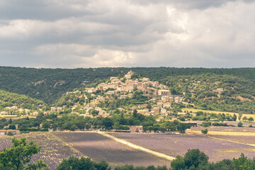 Vue de Simiane-la-Rotonde avec ses champs de lavande 