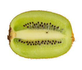 The High-resolution photograph of a piece of kiwi taken using the stacked focus technique.