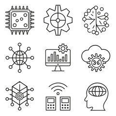 Fototapeta premium Technology icons including computer chip gear and network