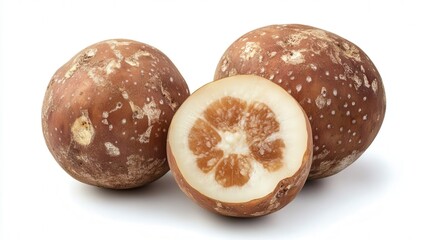 Brown russet potato whole isolated on white background