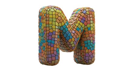 Isolated Mosaic Letter M Colorful Alphabet 3D Rendering on Black
