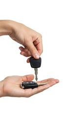 Illustration Car Keys Exchanged by Hands in Transparent Background